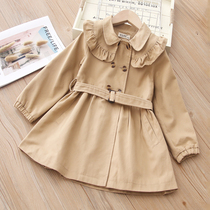 Girl Windjersey Spring Autumn 2022 New Korean Version Children CUHK Child Lotus Leaf Collar Mid-length Little Girl Foreign Air Jacket