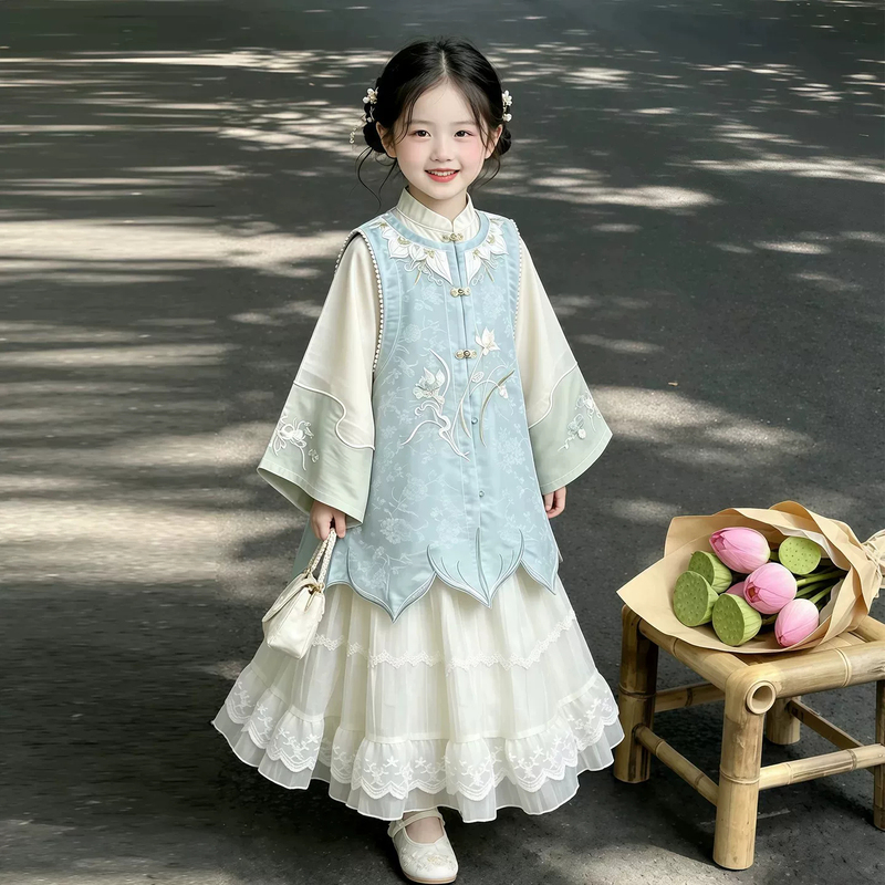 New Chinese-Style Girls' Hanfu Autumn New Collection Chinese-Style Embroidered Princess Dress Children's High-End Ming-Style Ancient Costume Dress New Chinese-Style Girls' Hanfu Autumn New Collection Chinese-Style Embroidered Princess Dress Children's High-End Ming-Style Ancient Costume Dress
