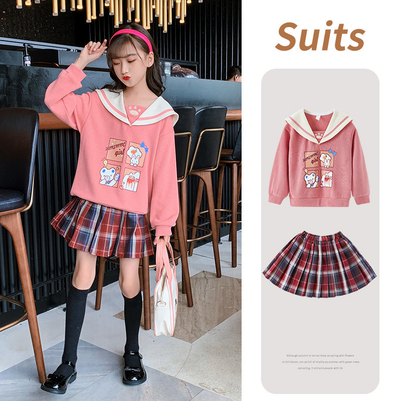 Children Suit Girl Autumn Clothing Suit Spring Autumn 3 Girls 4 Ocean Dress 5 Nets Red 6 Trendy 7 Ocean Pie Kid Clothes 8 Years Old
