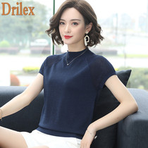 Bright silk short sleeve t-shirt women half high collar 2019 summer wear thin pullover base shirt fashion Korean T-shirt loose top