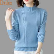 Semi-high neck cashmere sweater female 2021 autumn and winter New Korean version of inner-set pullover sweater vintage twist knitted base shirt
