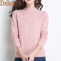 Cashmere sweater female half high collar autumn and winter New pullover loose inner sweater Diamond twist knitted base shirt temperament