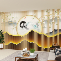 New Chinese Wood Grain Fake Mountain Wall Buttoned Board Imitation Luminous Line Wall Panel Beauty Health Preservation Gallery Living-room Landscape TV Wall