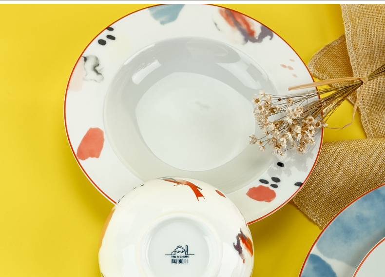 Contracted made red bowl dishes suit household net plate combination of jingdezhen ceramic tableware design gifts