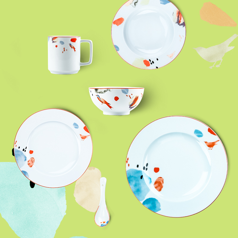Jingdezhen ceramic tableware contracted web celebrity bowl of coloured drawing or pattern plate dishes suit household combination design gifts