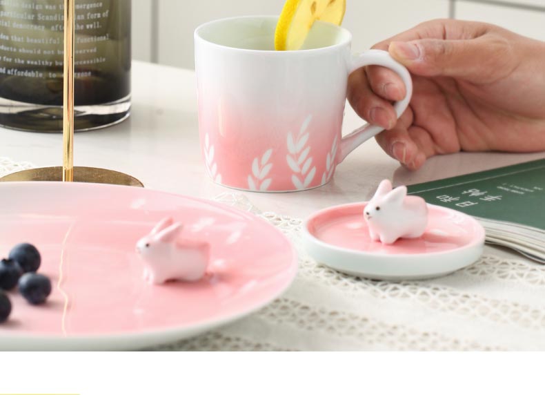 Creative mugs ceramic coffee cup with cover spoon plate pink girl heart of Japanese cartoon breakfast cup for ranging