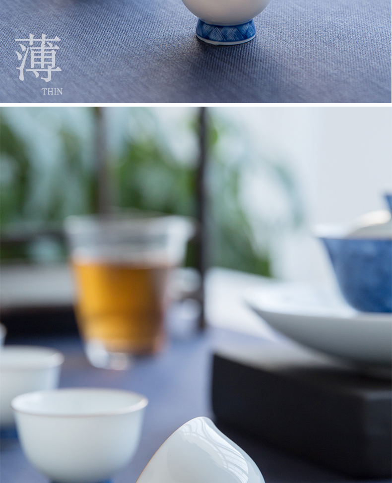 Jingdezhen hand - made tureen of blue and white porcelain teacup checking ceramic tureen tea tea bowl of tea gift set