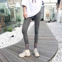 Model Autumn Trousers Woman thin lace punch high waist spring and autumn black line tight beauty ultra-thin warm pants