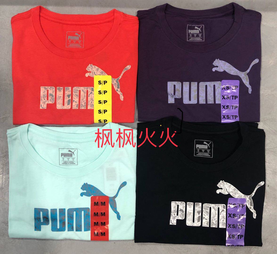 Lady Puma Puma Ma'am in pure color round collar short sleeve T-shirt Chest Front Letter Logo