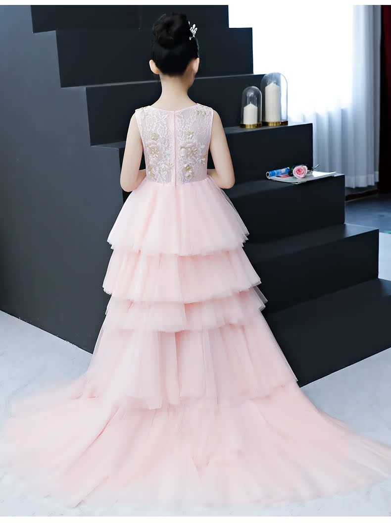 Cô gái đuôi hồng sinh nhật công chúa váy đầm hoa cô gái phồng sợi trẻ em chủ nhỏ sàn catwalk dạ hội mùa đông váy cho bé