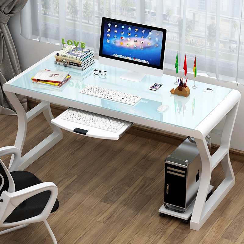 Simple Desktop Computer Desk Brief Home Bedroom Game Table Study Desk Tempered Glass Economy Type Computer Desk