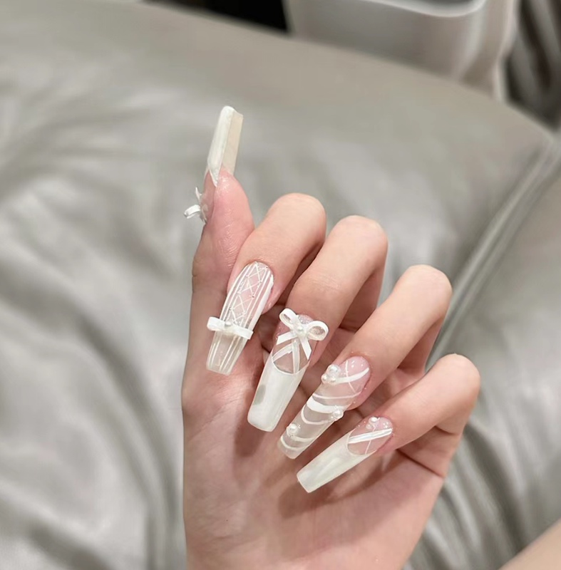 Ala Ballet Girl Wearable Nails Pure Desire Style Wearable Manicure Pure White Super Beautiful Butterfly Removable Nail Tips Manicure