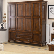 American Triple Four Doors Full Solid Wood Wardrobe Flat Door American Countryside Bedroom Overall 4 Doors Storage Closet White Wax Wood