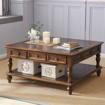 American tea table solid wood square tea table TV cabinet combination suit simple living room small family style locker countryside