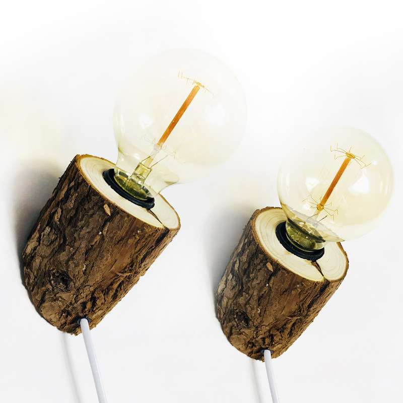 Creative log wall lamp bedside lamp Nordic staircase porch bedroom balcony wall lamp pastoral homestay personality decorative lamp