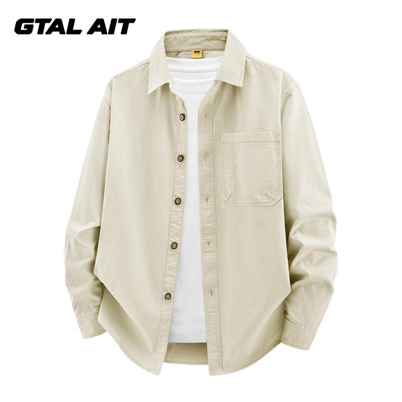 Gtal Ait Casual Style Men's Long-Sleeved Shirt with Lapel, Pure Cotton Workwear Top, Heavy-Duty Loose-Fitting Pilot Jacket Gtal Ait Casual Style Men's Long-Sleeved Shirt with Lapel, Pure Cotton Workwear Top, Heavy-Duty Loose-Fitting Pilot Jacket