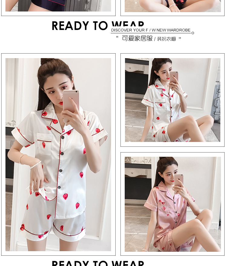 Đồ ngủ nữ phụ nữ mùa hè băng lụa hai mảnh phù hợp với mùa hè tay ngắn lụa mỏng phần thỏ dịch vụ nhà phụ nữ có thể mặc đồ bộ mặc nhà cao cấp