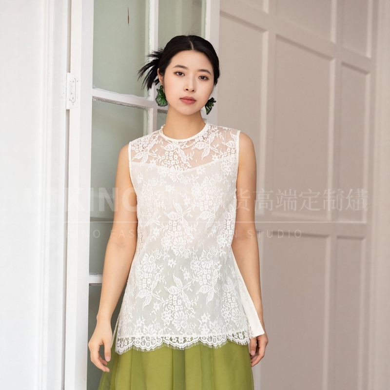 European Genuine Brand Kouyi 2026 Spring/Summer Design Round Neck Slightly Sheer Lace Crochet Sleeveless Vest Top for Women