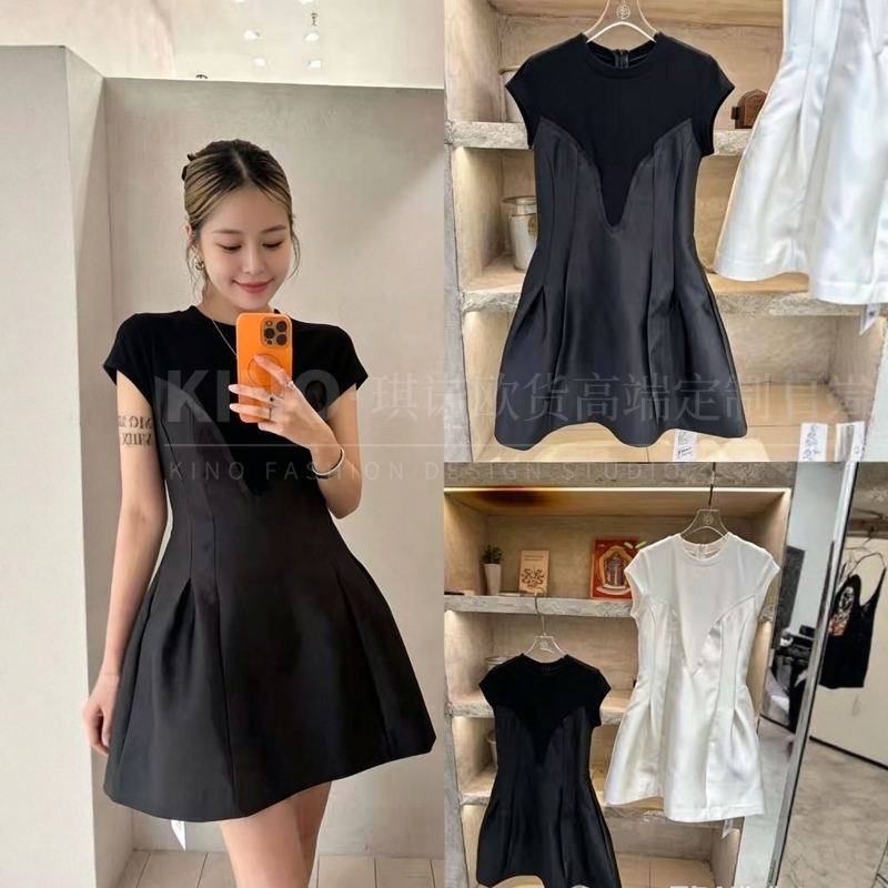 Authentic European Goods He+ and 2026 Summer Style Design-Inspired Niche Sweet Minimalist Style Patchwork Slimming Elegant Dress