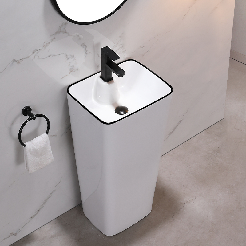 Nordic Black Wire Post-Style Washbasin Hotel Clubhouse Ceramics HAND WASH TABLE BALCONY INTEGRATED FLOOR COLUMN BASIN