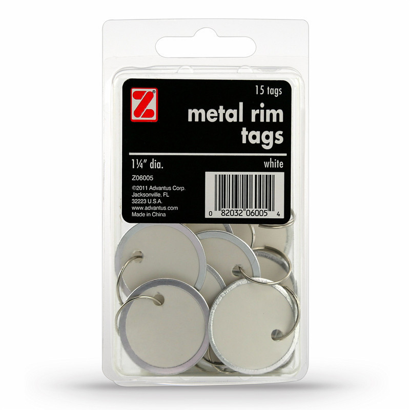 White Metal Rim Tags Strung