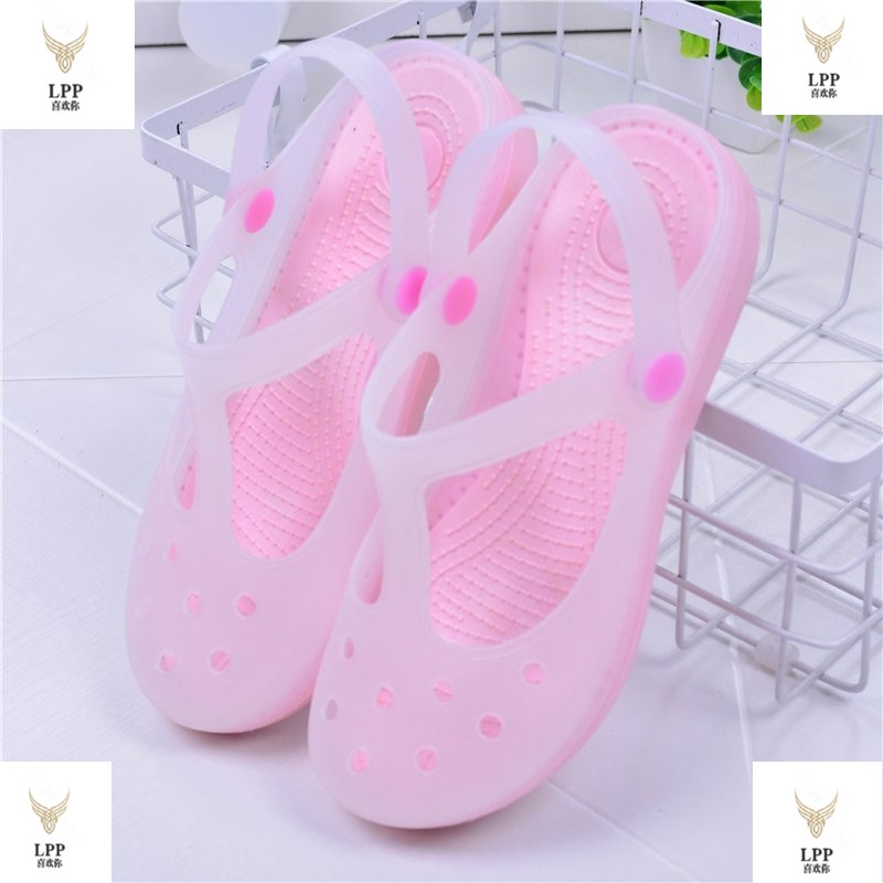 202 thousand Hitch Cave Shoes Women Summer Thick Bottom Anti Slip Beach Shoes Baotou Sandal Sandals Women Flat Bottom Slippers 100 Hitch Jelly Shoes