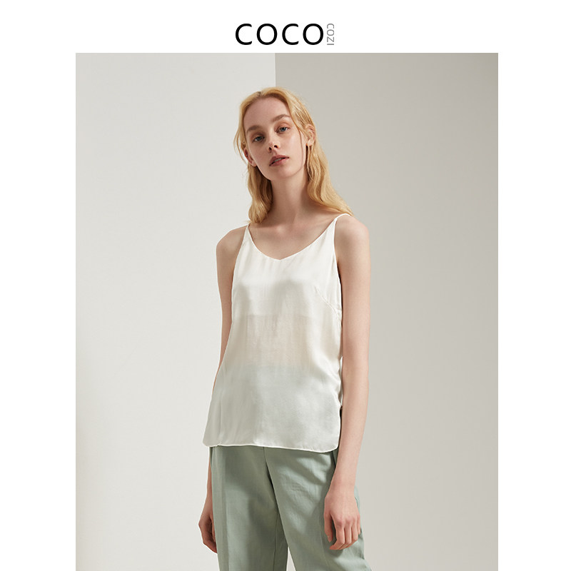 COCOCOZIV collar real silk harness vest woman double layer anti-walking light mulberry silk beating bottom sleeveless blouse silk satin summer