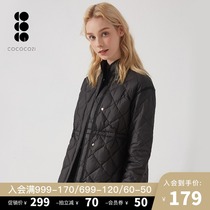 Light down jacket womens short Lingge 2021 autumn and winter new slim stand-up collar long-sleeved casual solid color thickened jacket