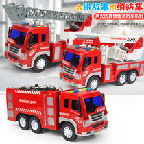 Large lift fire truck toy engineering set children excavator boy car ladder crane inertia car