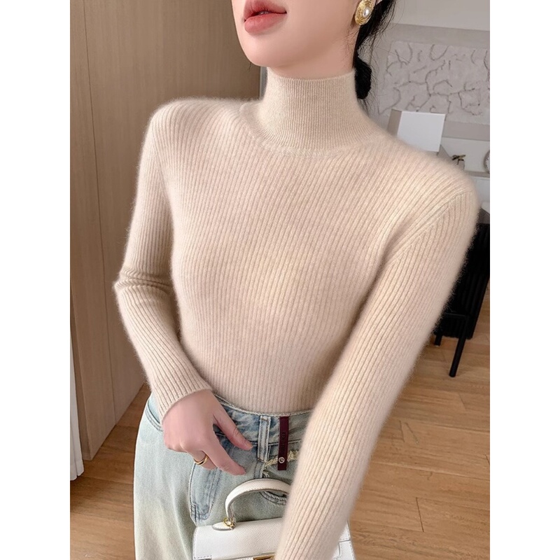 Half-Turtleneck Base Shirt for Women, Stylish Inner Wear, New Autumn Long-Sleeve Knit Sweater, Slim-Fit Black Sweater Top