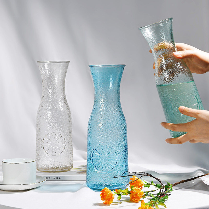 Brief Exposure Relief Glass Vase Table Hem room Flower Arrangement Nordic Desktop Decorative Juice Cold Drink Bottle-Taobao
