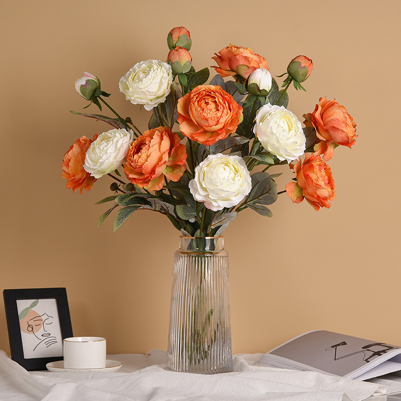 Emulation Three-head oil painting Peony Fake Flowers dry Flower Flowers Living Room Genguan Dining Table Decoration Pendulum Flower Arrangement Floral Suit-Taobao