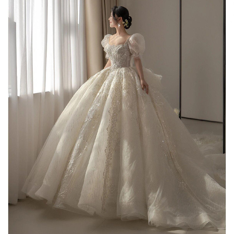 Французское легкое роскошное свадебное платье bride 2026, новинка, толстый мм, большой размер, основная пряжа, высококачественная текстура, маленький длинный хвост для тяжелой промышленности