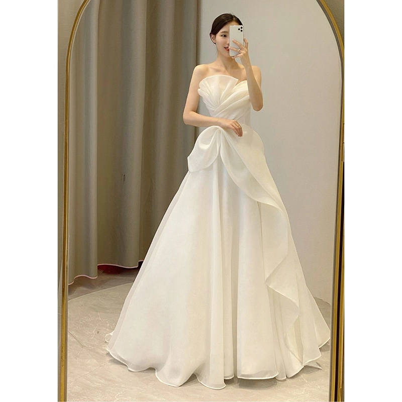 Tube top, white wedding dress, french style, lace dress Tube top, white wedding dress, french style, lace dress