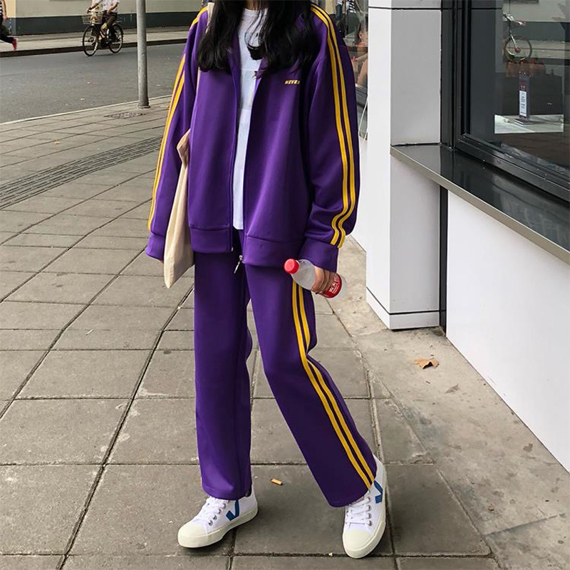 Sports Suit for Women, Spring and Autumn New Style, Zip-Up Cardigan Jacket, Wide-Leg Pants, Stylish, Age-Reducing, Casual Running Two-Piece Set