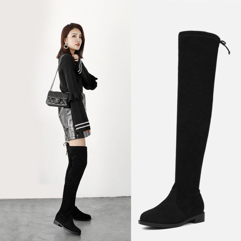 Fairy self-cultivation boots women's boots flat with over the knee Japanese shoes women's straps small big feet spring and autumn tide