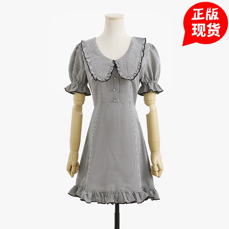 Hepburn váy retro cạp cao 2021 mới mùa hè bong bóng tay áo búp bê cổ áo váy nữ màu đen váy hoa chuông kiểu Pháp - Váy eo cao