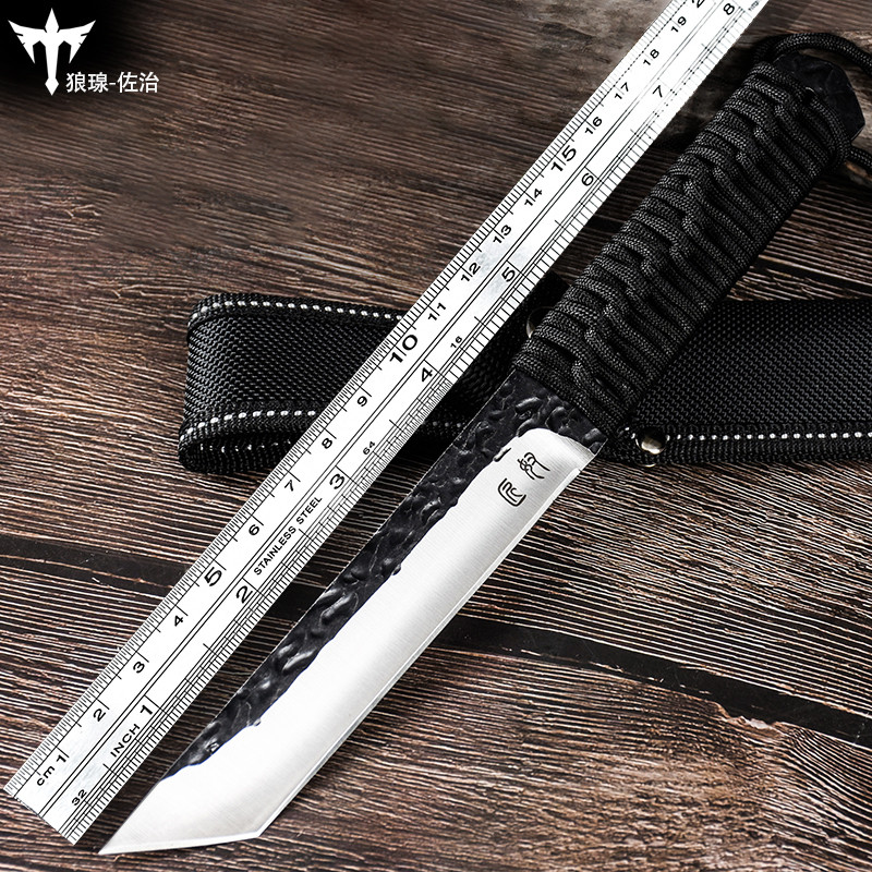 Outdoor straight knife open edge forged with small knife carry-on cutter anti-body cold weapon Military knife field Survival Army knife
