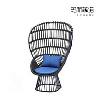  MSFN woven rattan backrest leisure chair Nordic simple furniture living room balcony household creative square foot single chair