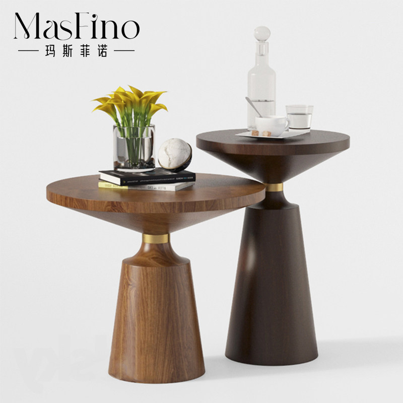 Masfino Nordic Classic retro creative solid wood individuality tea table round original wood color small family of delicate edge a few