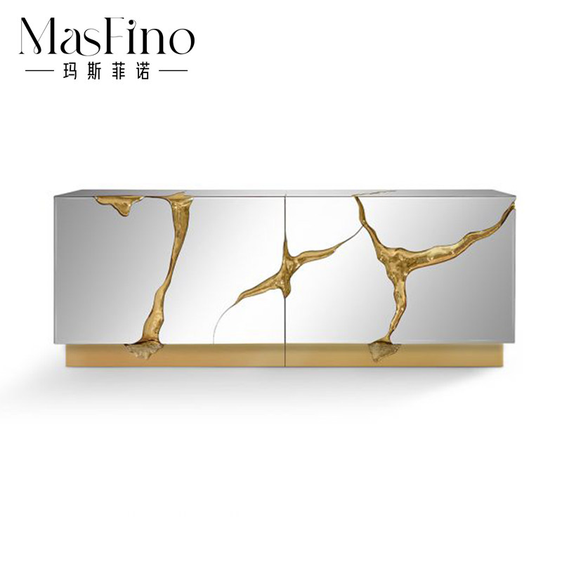 Masfino Cabinet Art Stainless Steel Copper Water Breaking Collection Cabinet Modern Meal Cabinet Creative Decoration Cabinet Living Room