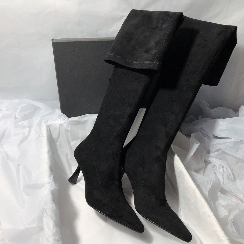 Korean Style Fleece-Lined Over-The-Knee Long Boots for Women, New Winter Model with Thin Heels, Pointed Toes, High Elastic Boots That Don'T Slip Off, High-Heeled Long Boots Korean Style Fleece-Lined Over-The-Knee Long Boots for Women, New Winter Model with Thin Heels, Pointed Toes, High Elastic Boots That Don'T Slip Off, High-Heeled Long Boots