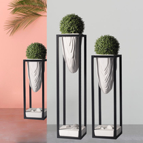 Nordic ins wind FRP flower pot floor-to-ceiling wrought iron flower stand custom dried flower decoration living room ornaments flower arrangement vase