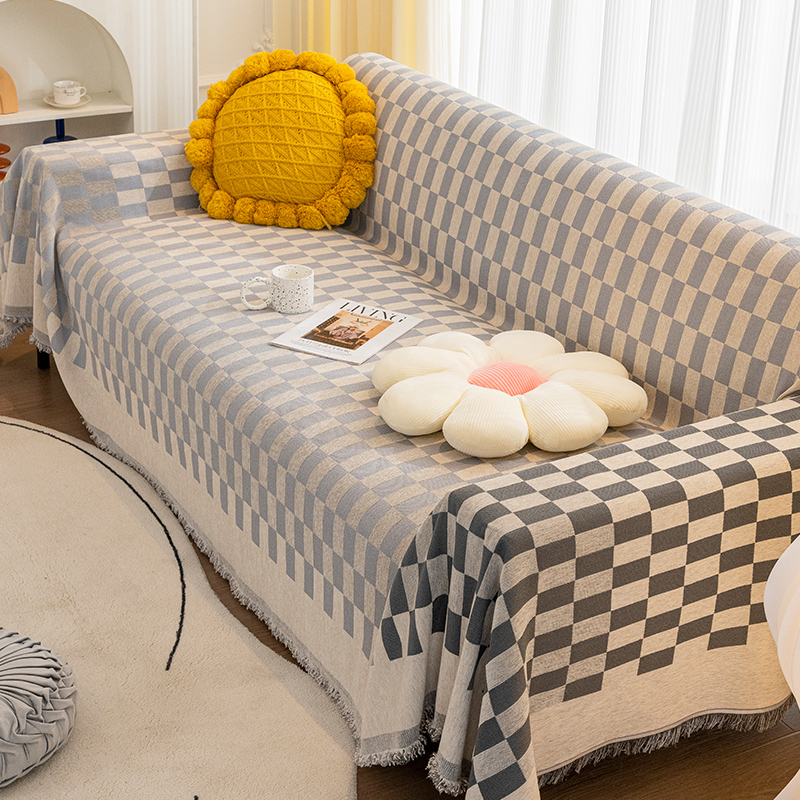Chessboard Lattice Sofa Cover Fabric All Season Universal Cover Nordic Ins Wind Backrest Advanced Sofa Cover Cushion Towel Cushion q