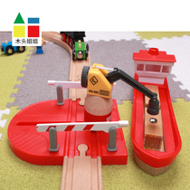 Crane barrier Ship ship cargo wooden track accessories compatible wooden magnetic train boys and girls toys