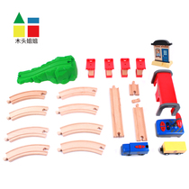 Wood sister red tunnel electric train set compatible with wooden magnetic train track