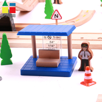 Blue waiting hall wooden track accessories compatible magnetic small train childrens educational toys