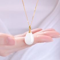 Yicai Ni gold pendant gold inlaid jade womens water drop gold 999 inlaid Hetian jade necklace 3d hard Gold