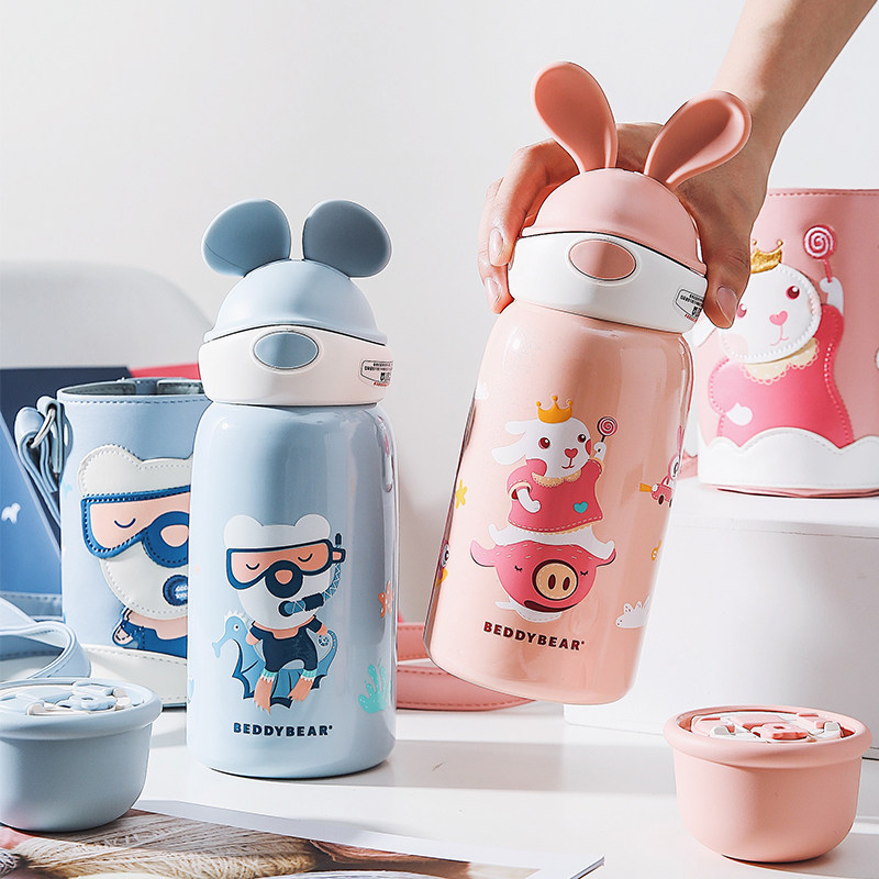 Korean Cup Bears New Rabbit water glass 316 stainless steel Children's insulated cup male and female portable kindergarten kettle