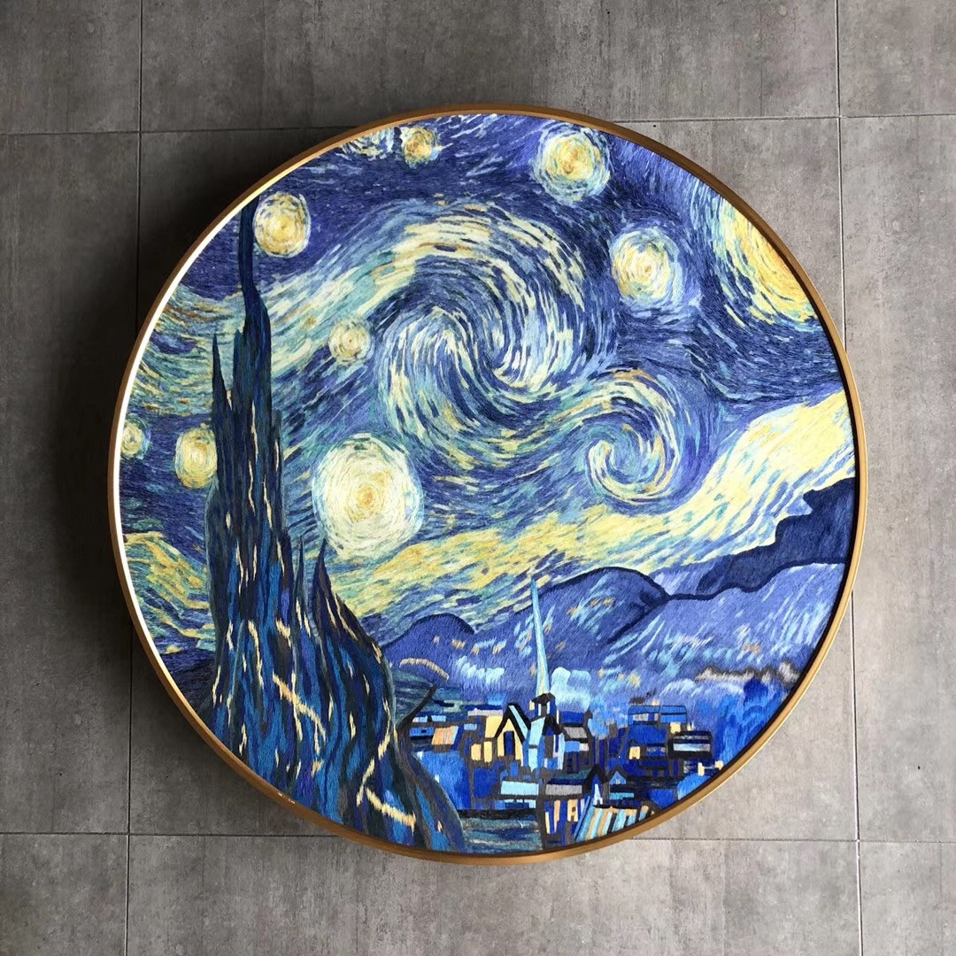 Hand-embroidered starry sky single-sided embroidery hanging painting aluminum alloy framed